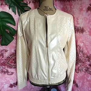 Peck & Peck Laser Cut Faux Leather Zipper Jacket